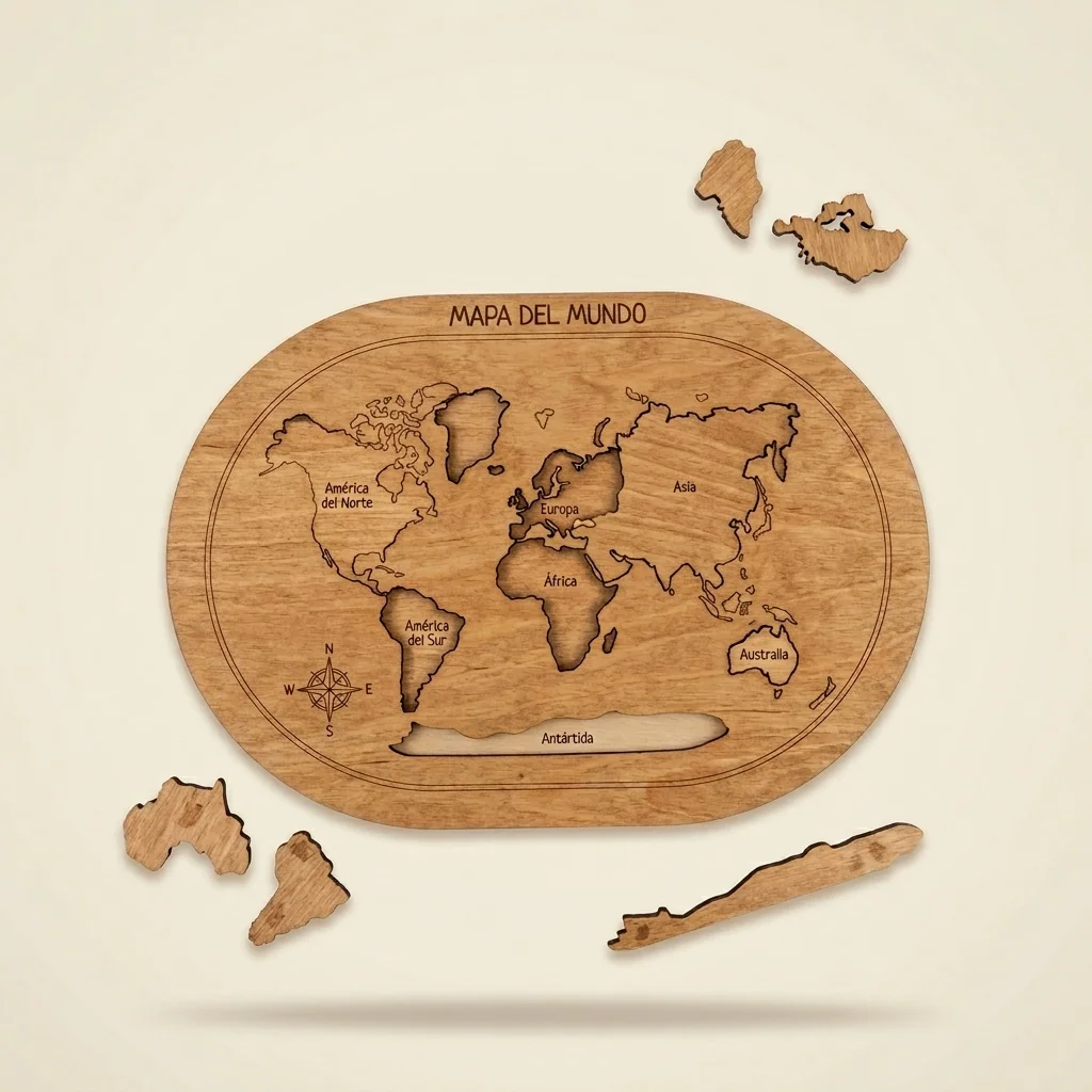 Rompecabezas educativo mapa del mundo en madera