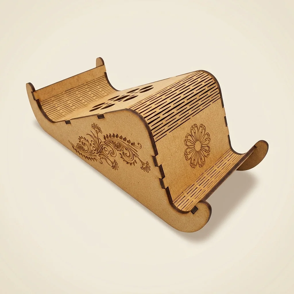 Soporte de celular tipo trineo con grabado floral